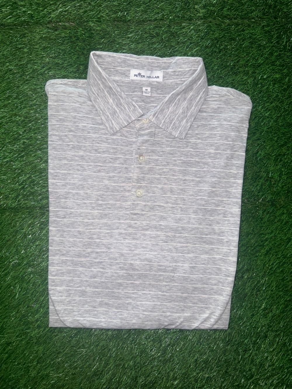 Peter Millar Light Gray Heathered Stripe Polo
